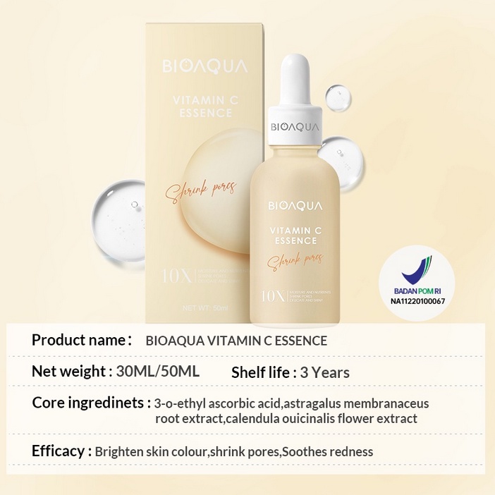 BIOAQUA (essence) effect 10x wonder murah bpom mencerahkan pelembab mengatasi bekas jerawat beruntusan pelembab serum toner hydrating collagen squalance vitamin c collagen centella anti aging dry skin oily kering berminyak penuaan dini tua bagus viral