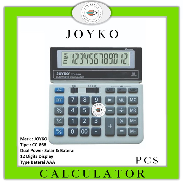 

CODES0X-61 Kalkulator 12 Digits Joyko CC-868