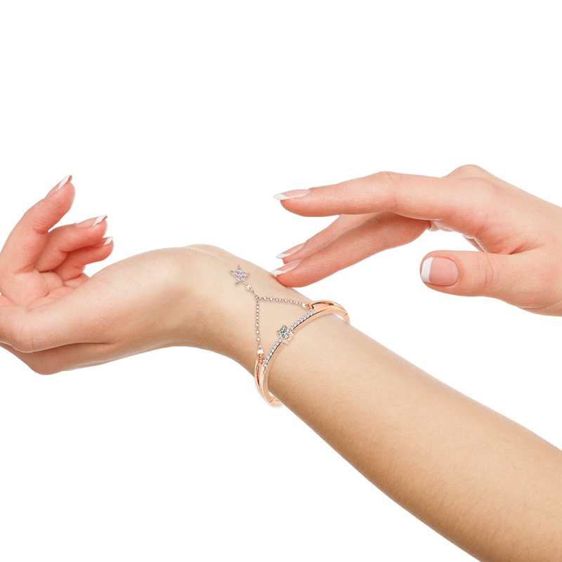 Fancyqube Gelang Tangan Model Terbuka Motif Hati / Bintang Aksen Kristal / Berlian Imitasi Untuk Wanita