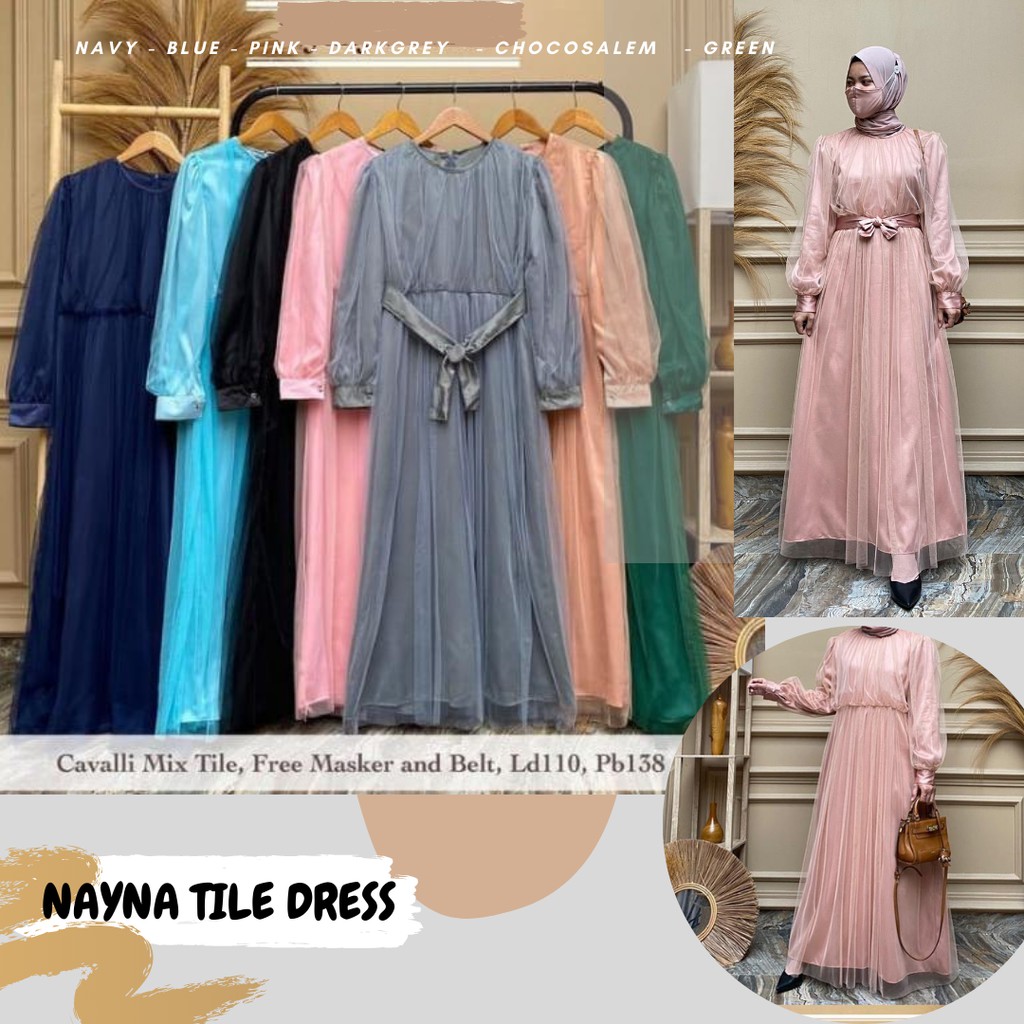 Nayna Tile Dress/Dress Tile Ld 110 Free Masker/Dress Tulle Belt/Dress Tile Pesta/Dress Tile Jumbo