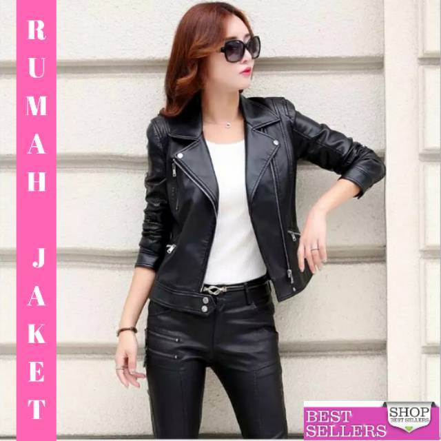 Jaket Wanita Korea / Jaket Kulit Wanita Korea - Merah