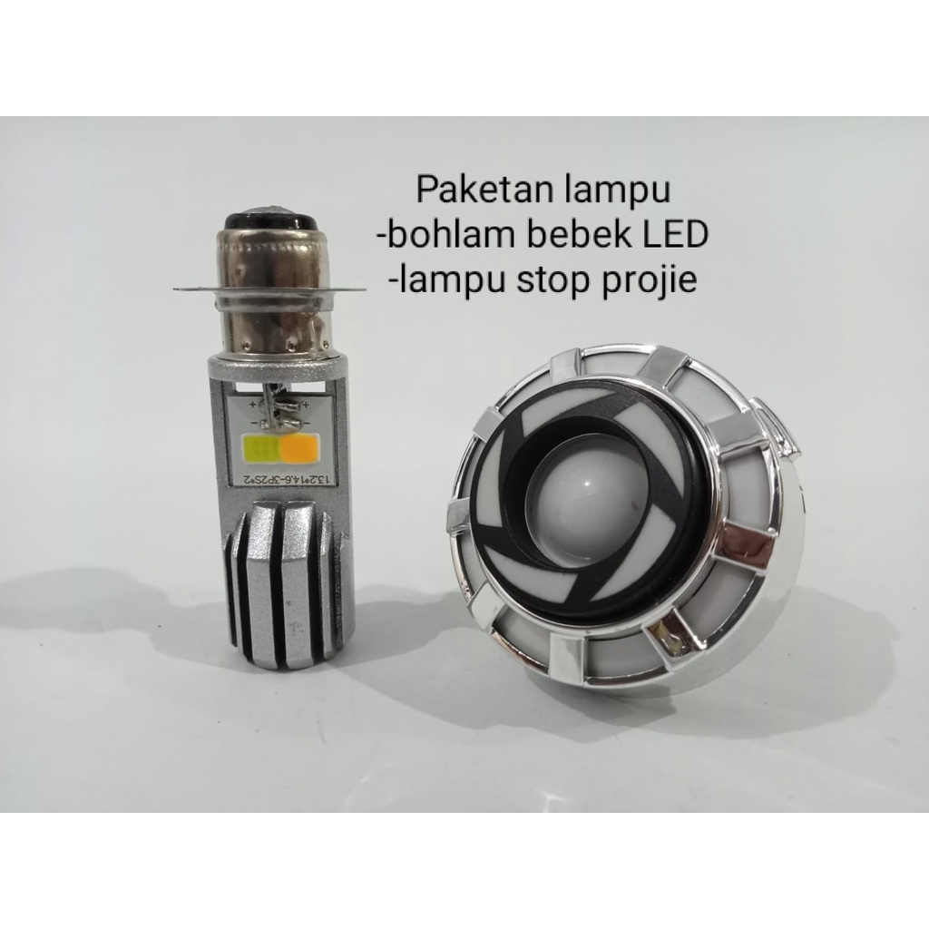 PAKETAN LAMPU BOHLAM BEBEK LED+LAMPU STOP PROJIE WARNA WARNI_untuk semua motor bebek&amp;matic