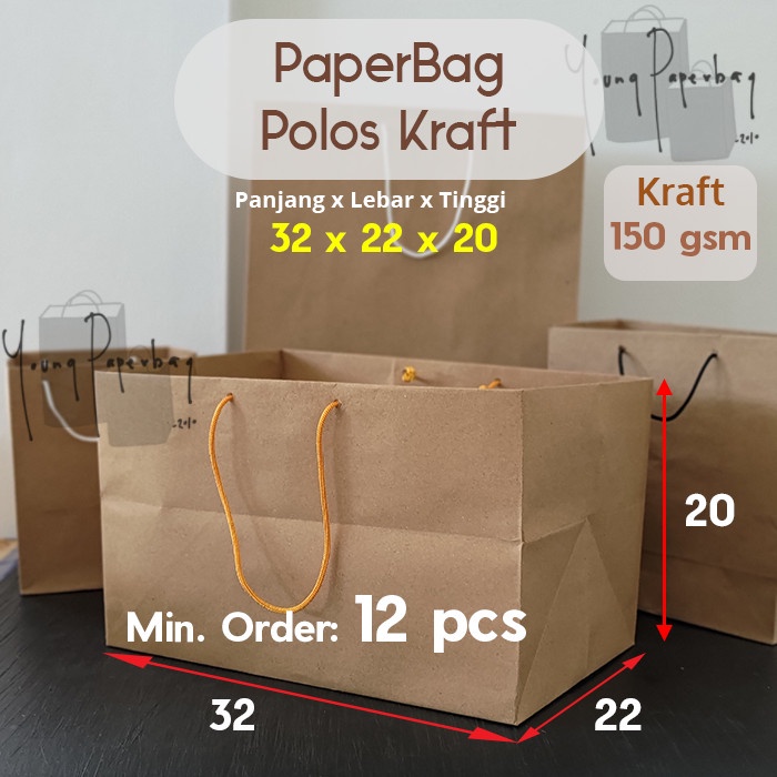 Paperbag / Tas Kertas/ Paper Bag Box Donat Polos Coklat Kraft 32x22x20 - Tali Gold