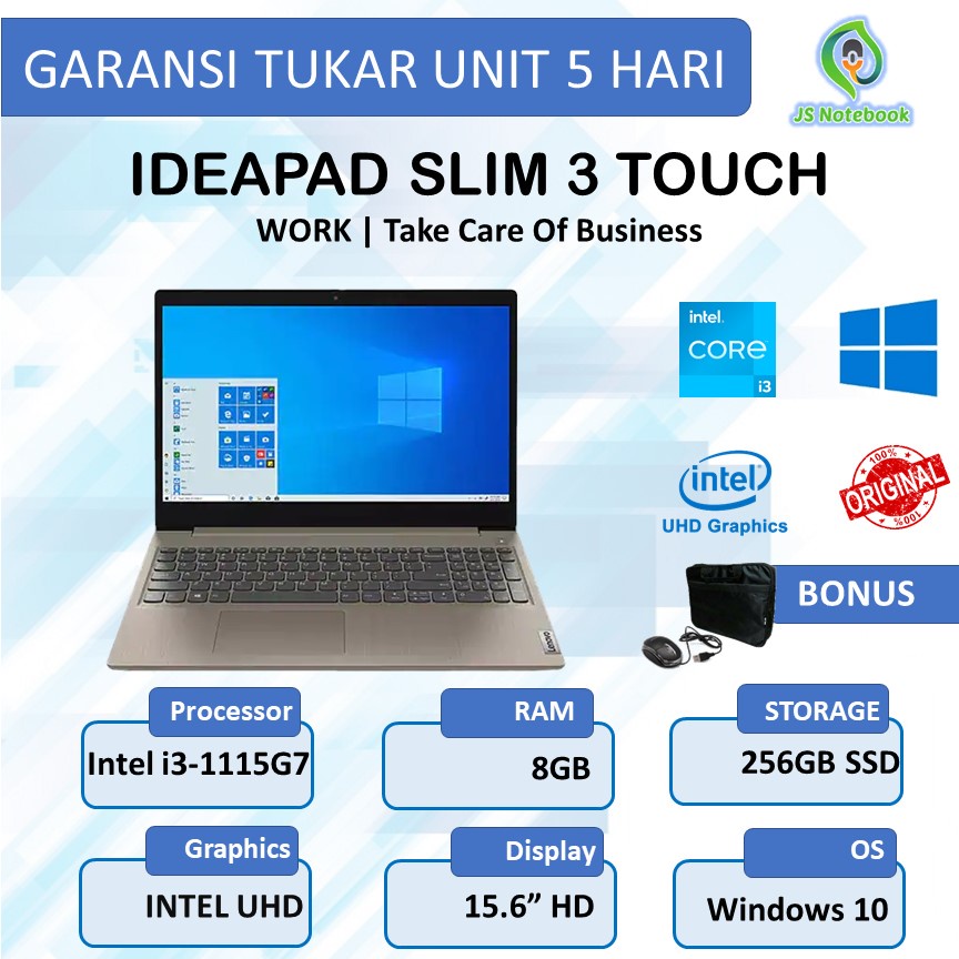 LENOVO IDEAPAD SLIM 3 15 TOUCH i3 1115G4 8GB 256SSD W10 15.6HD-ALMOND