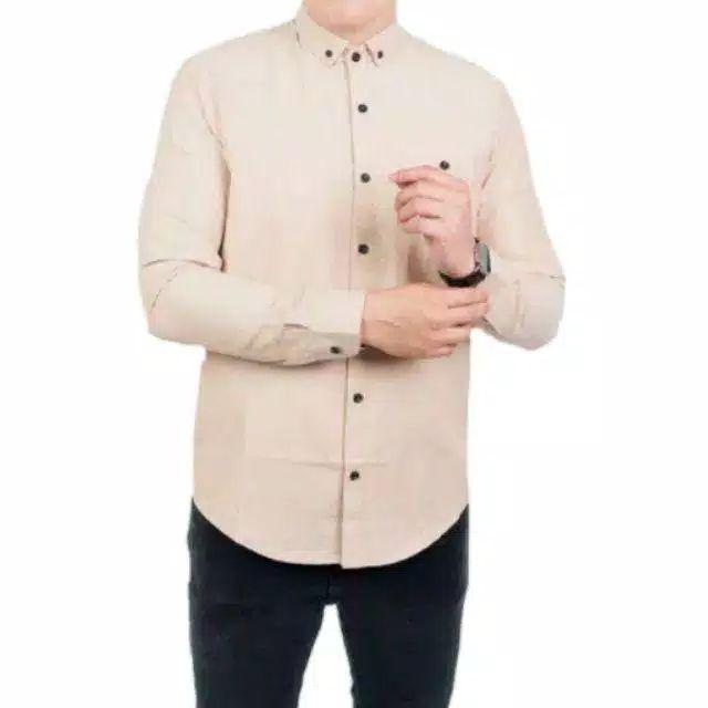 (BISA COD) Kemeja Polos Katun Kerja Kantor Formal Lengan Panjang Pria / kemejapria/kemejakerja-K.Krem Moka