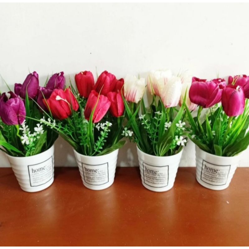 Bunga tulip bunga hias artificial bunga palsu pot bunga