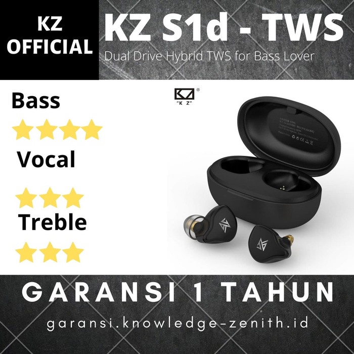 Knowledge Zenith KZ-S1D TWS Headset - Hybrid Dual Driver, Bluetooth 5.0, Hitam