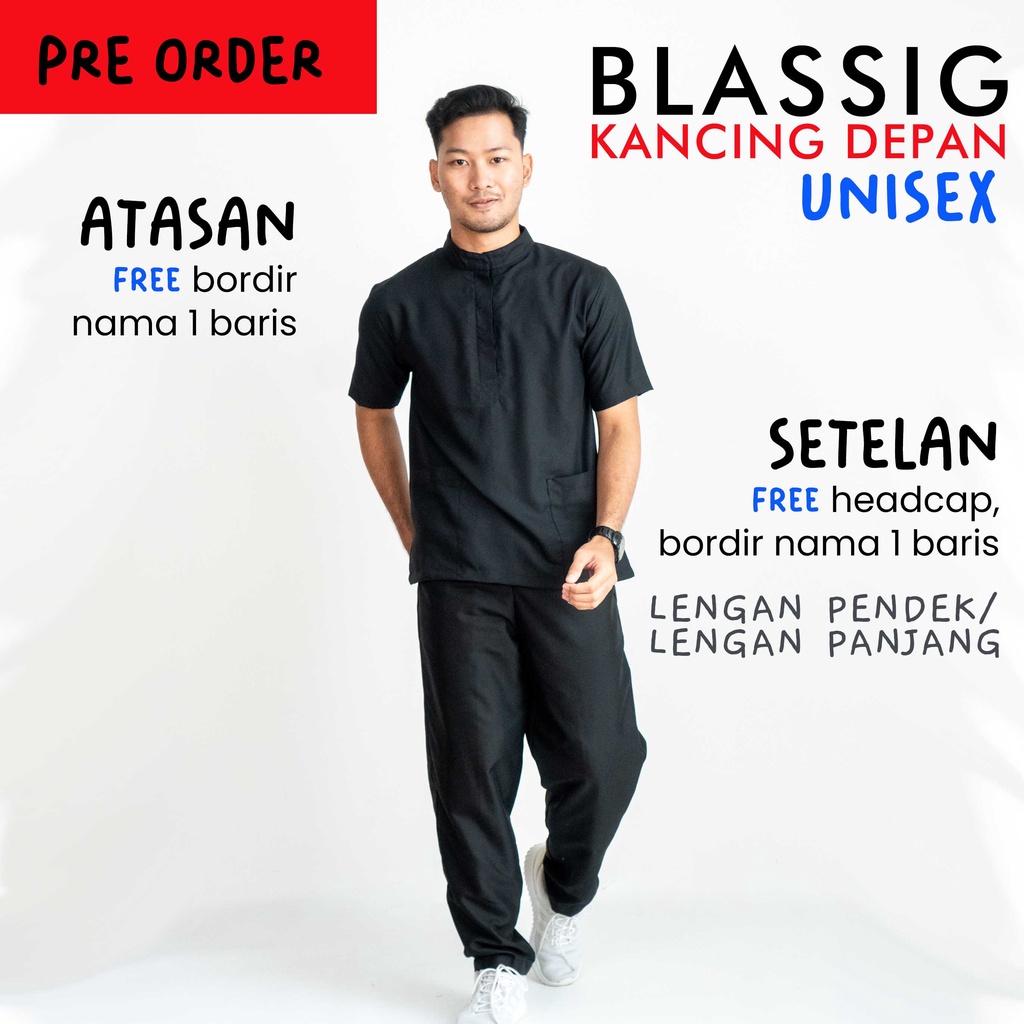 PO - BLASSIG  - Baju dokter scrub perawat bidan - kerah shanghai bukaan kancing depan