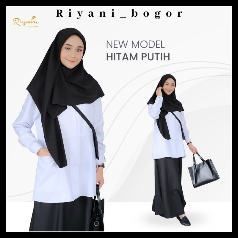 GAMIS KERJA HITAM PUTIH NEW MODEL RIYANI GAMIS KERJA GAMIS KANTOR SERAGAM KERJA WANITA
