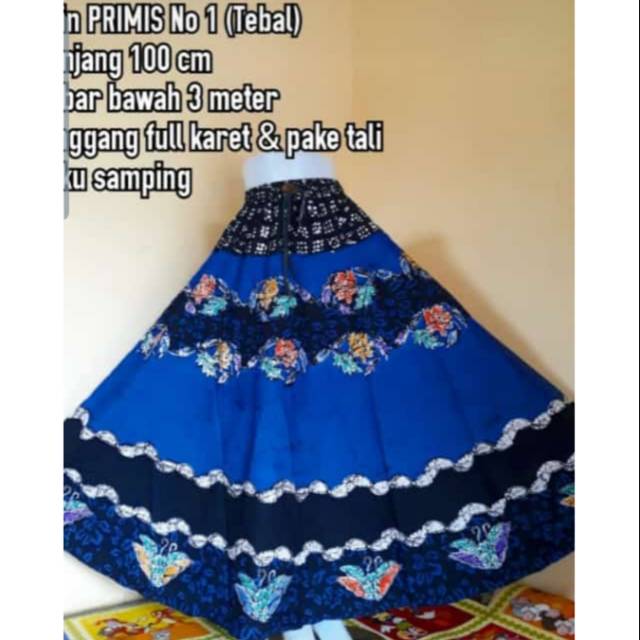 Jual rok batik  tulis cap cantik panjang muslim hijab lilit payung lebar  skirt kantor bunga biru