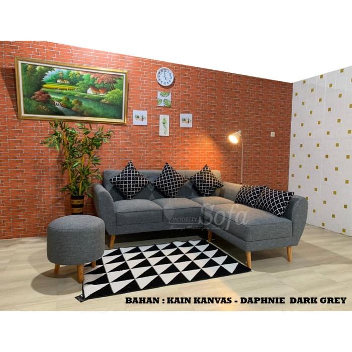 Sofa | Sofa Ruang Tamu Modesty L Retro Mini Eco + Stool Bulat