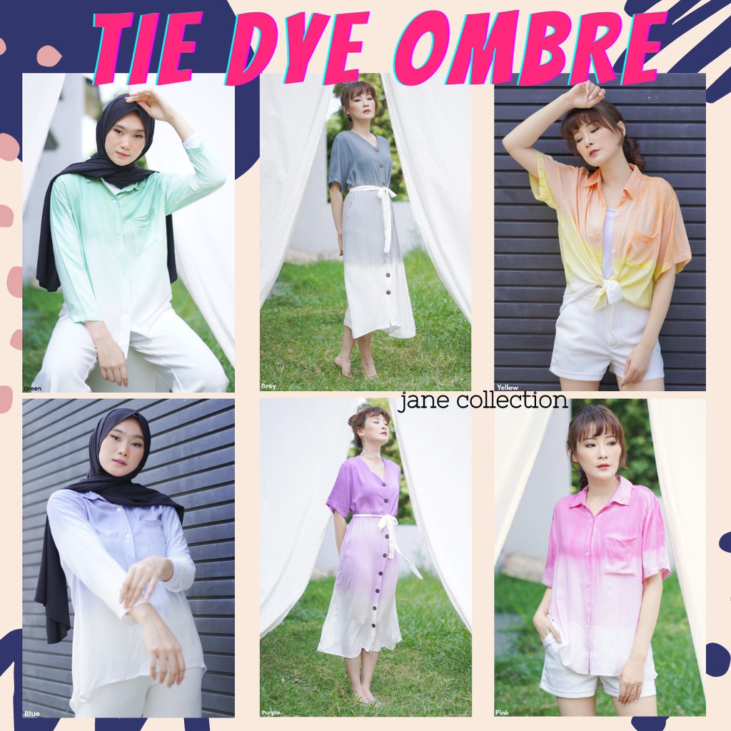 JANE COLLECTION || Kemeja Gradasi Ombre Tie Dye Rayon Premium Jumbo Bigsize XXXL Full Kancing Busui