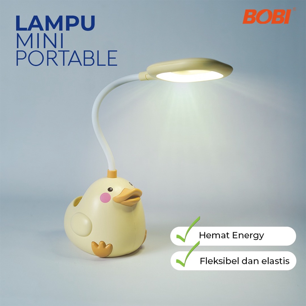 Lampu Tidur  Model Bebek LED Lucu // Lampu Tidur atau Lampu Belajar Kotak Bulat Merk Bobi - Warna Random