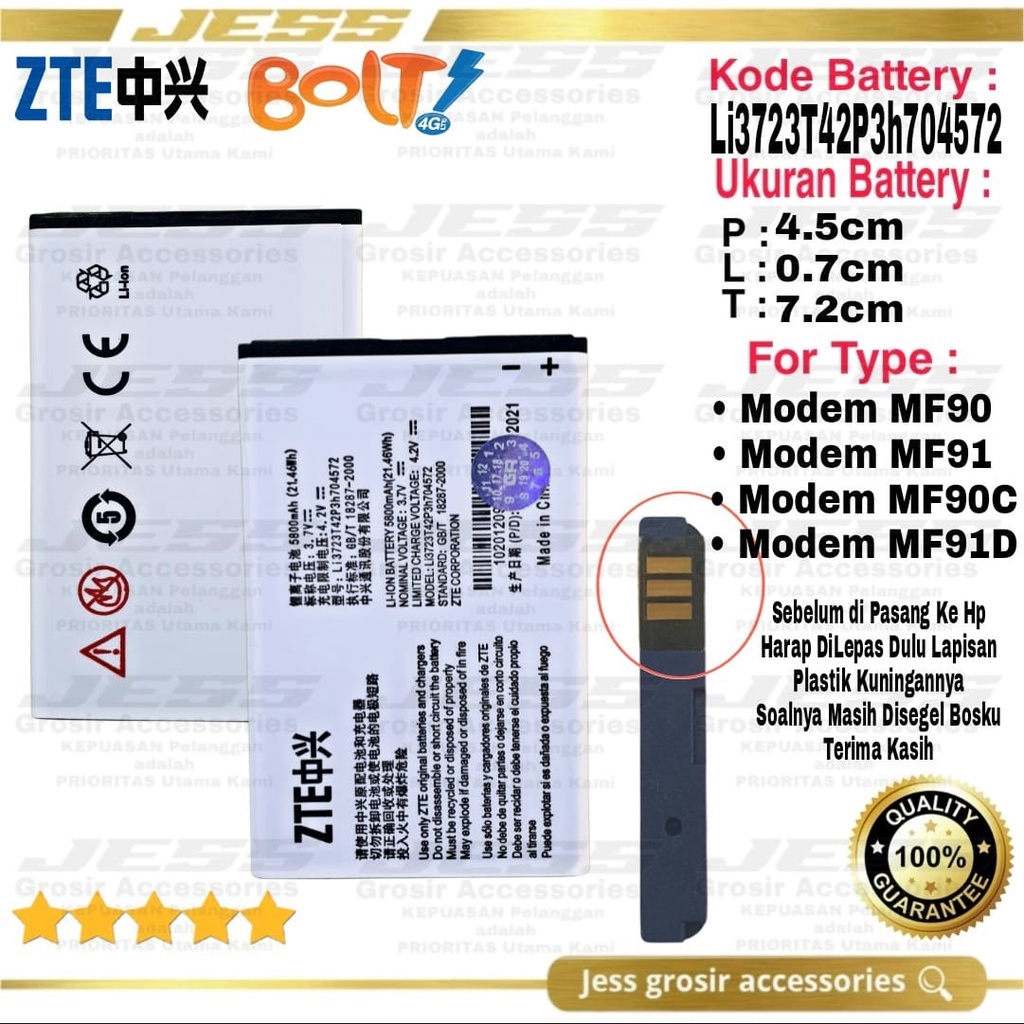 Baterai Original Modem Bolt MF90 MF90C MF91 MF91D Kode Battery ZTE Li3723T42P3h704572