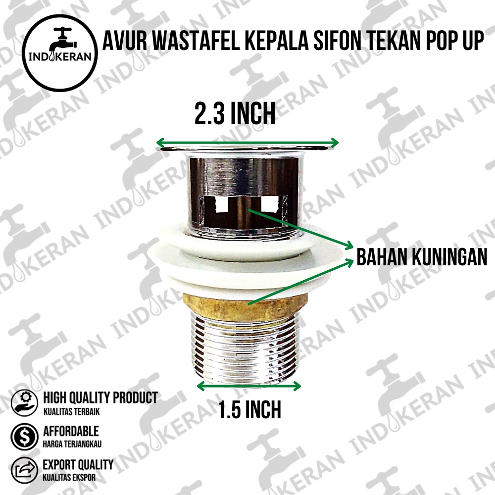 INDOKERAN - Avur Wastafel Kepala Sifon Tekan Pop Up