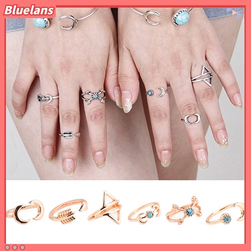 Bluelans 6Pcs Turquoise Arrow Moon Triangle Above Knuckle Ring Mid Finger Tip Stack Rings