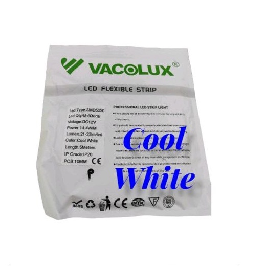 LAMPU LED STRIP SMD 5050 DC 12V COOL WHITE 5M VACOLUX