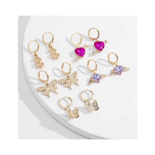 LRC Anting Set Fashion Golden Micro-inlaid Zircon Butterfly Heart-shaped P59945