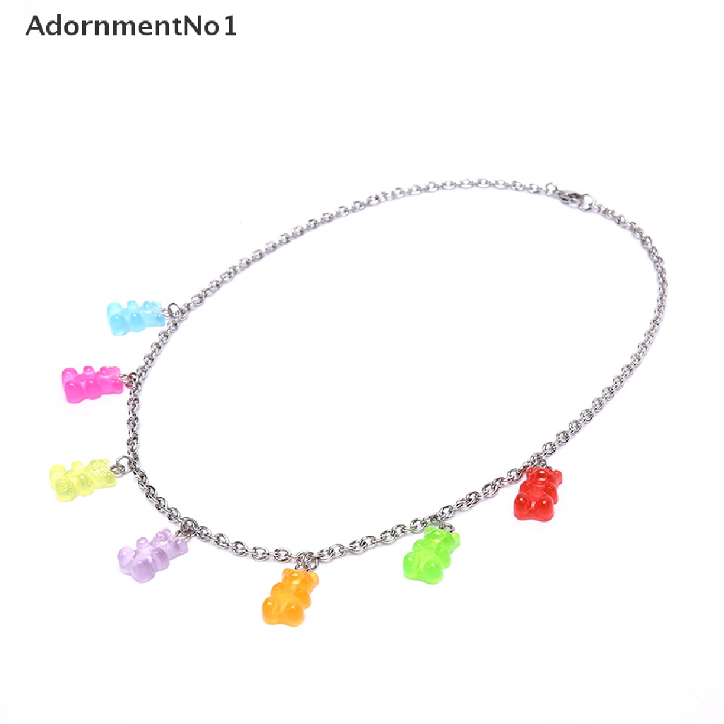 (AdornmentNo1) Kalung Rantai Titanium Steel Liontin Kartun Beruang Handmade Warna Permen Untuk Wanita