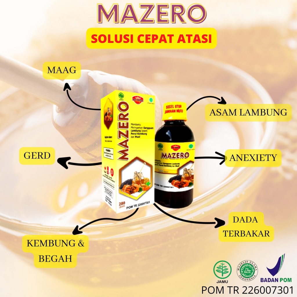 

MADU MAZERO PAKAR MAAG GERD ASAM LAMBUNG obat maag herbal mazero 280 gram halal sudah BPOM