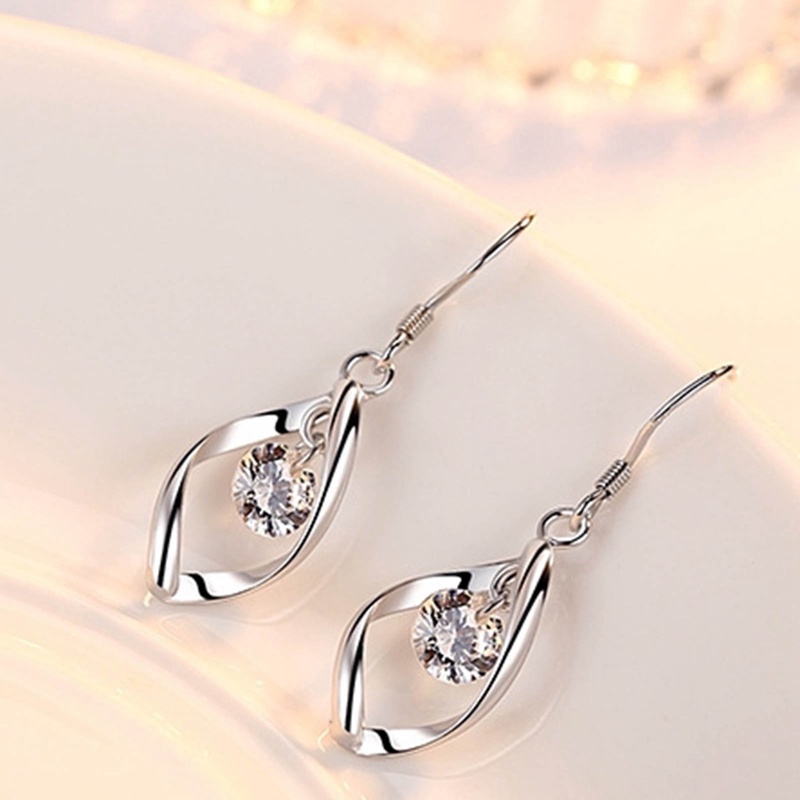 Anting Kait Gantung Desain Hati Hias Zircon + Rumbai Untuk Wanita