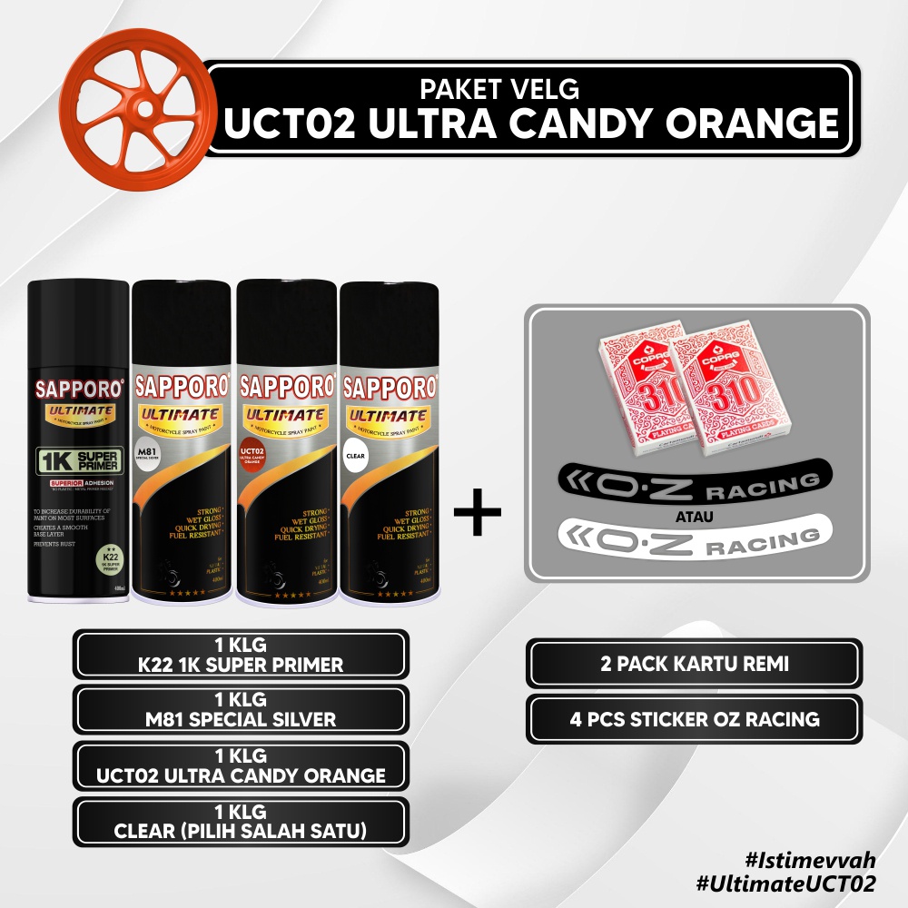 Paket Cat Velg Oz Racing Orange /Sapporo Ultimate /Cat Spray Semprot Aerosol Terbaik