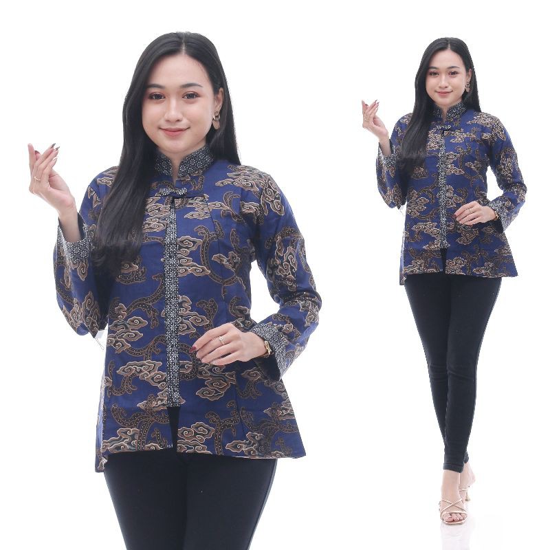 tey-17 Batik wanita ASJ SA HRB026 Kenongo Kemeja Tosca Pendek-Bolero mega NAVY
