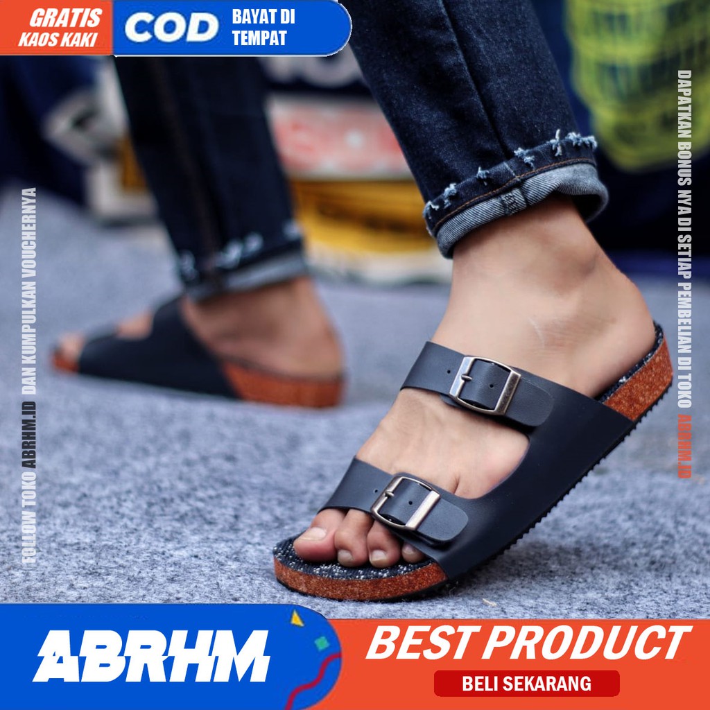 ABRHM x KENCI Sandal Slide Pria Sandal Slop Pria Kulit Pu Ori Distro Sendal Selop Cowok / Cowo Keren