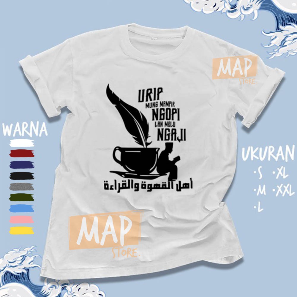 Kaos Santri Islami URIP MUNG MAMPIR NGOPI LAN NGAJI - Baju Distro Dakwah Muslim Premium | MS1731-3
