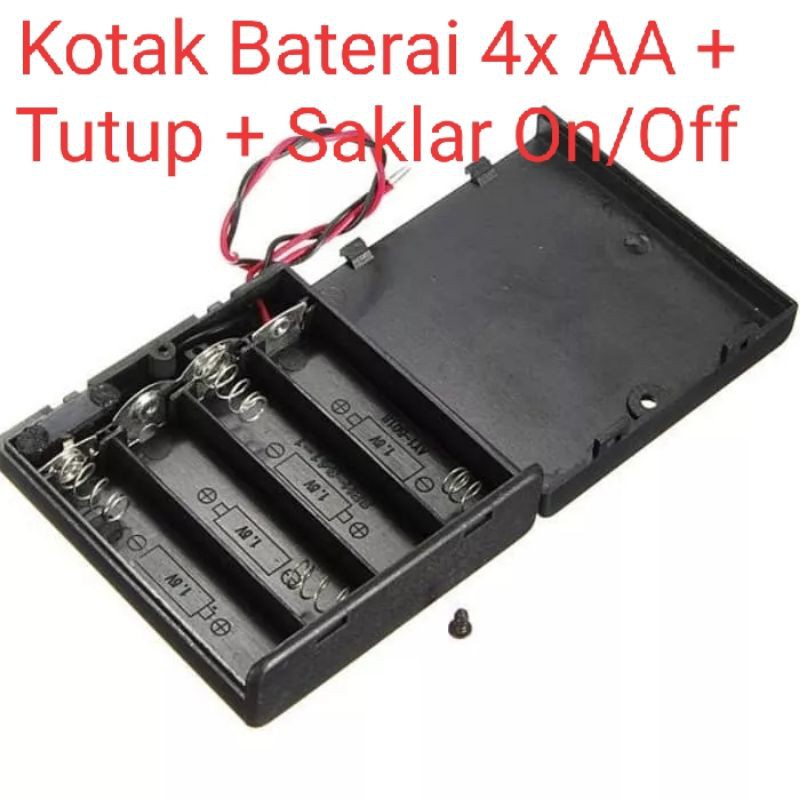 Case Baterai 4x AA Battery Holder Kotak + Tutup Saklar