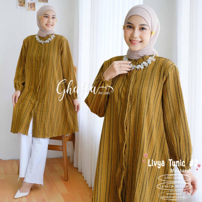 LIVYA TUNIC #2 BY GHAFFA THE LABEL / TUNIK SALUR MUSLIMAH / Baju wanita LD 106 crinkle premium