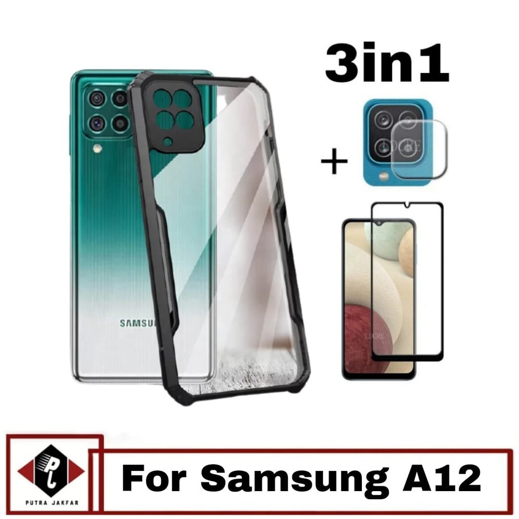 Promo 3in-1 Case Hp Samsung M12 Softcase Transparan Free Anti Gores Layar Dan Lensa Camera