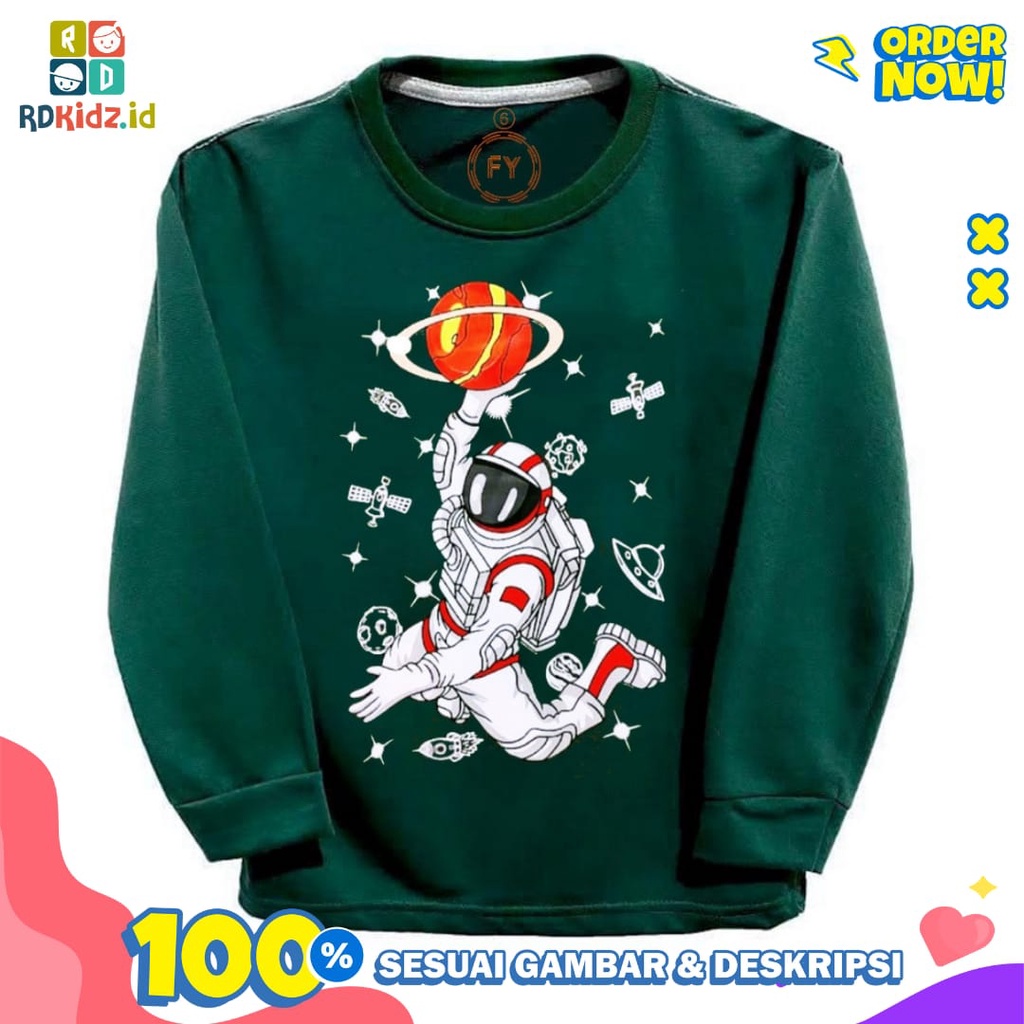 Rdkidzid Baju Panjang Anak Laki Laki / Atasan Lengan Panjang Anak cowok / Kaos Panjang Anak Laki Laki Motif Astronot