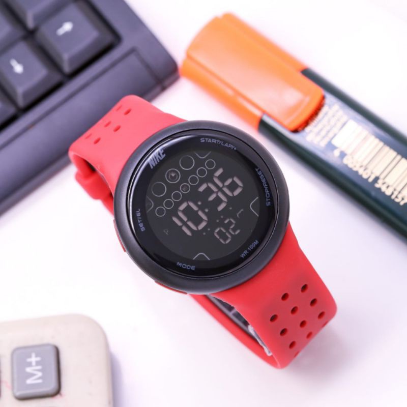(COD)Best Seller Jam Tangan Wanita Nike Model Bulat Digital Rubber