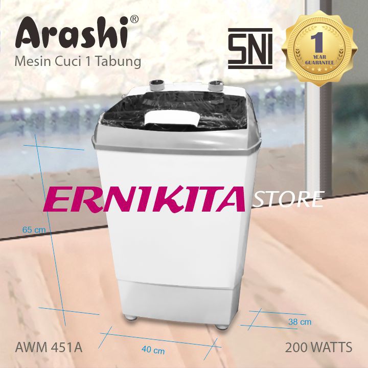 Mesin Cuci 1 Tabung ARASHI AWM 451A - 4.5 Kg - Mesin Cuci Portable - GARANSI 1 Tahun