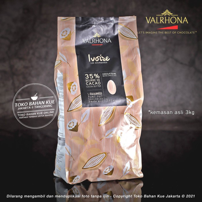 

Fchgtyani Valrhona Ivoire 35% White Chocolate 3Kg Sak Couverture Cokelat Putih