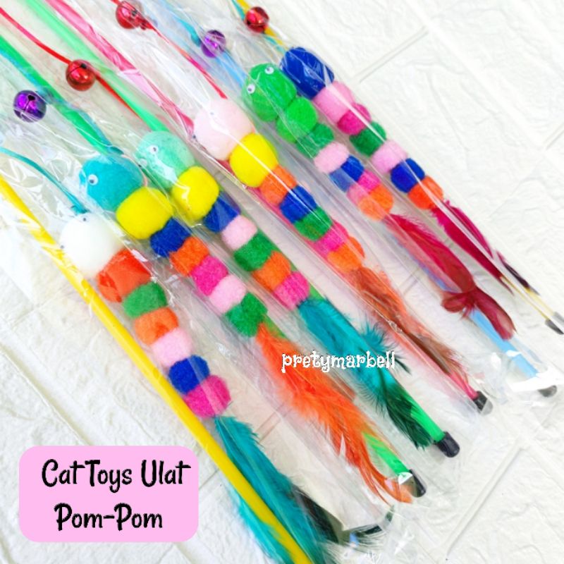 Stick Pancing Cat Toys Mainan Kucing Ulat Pom-Pom Murah