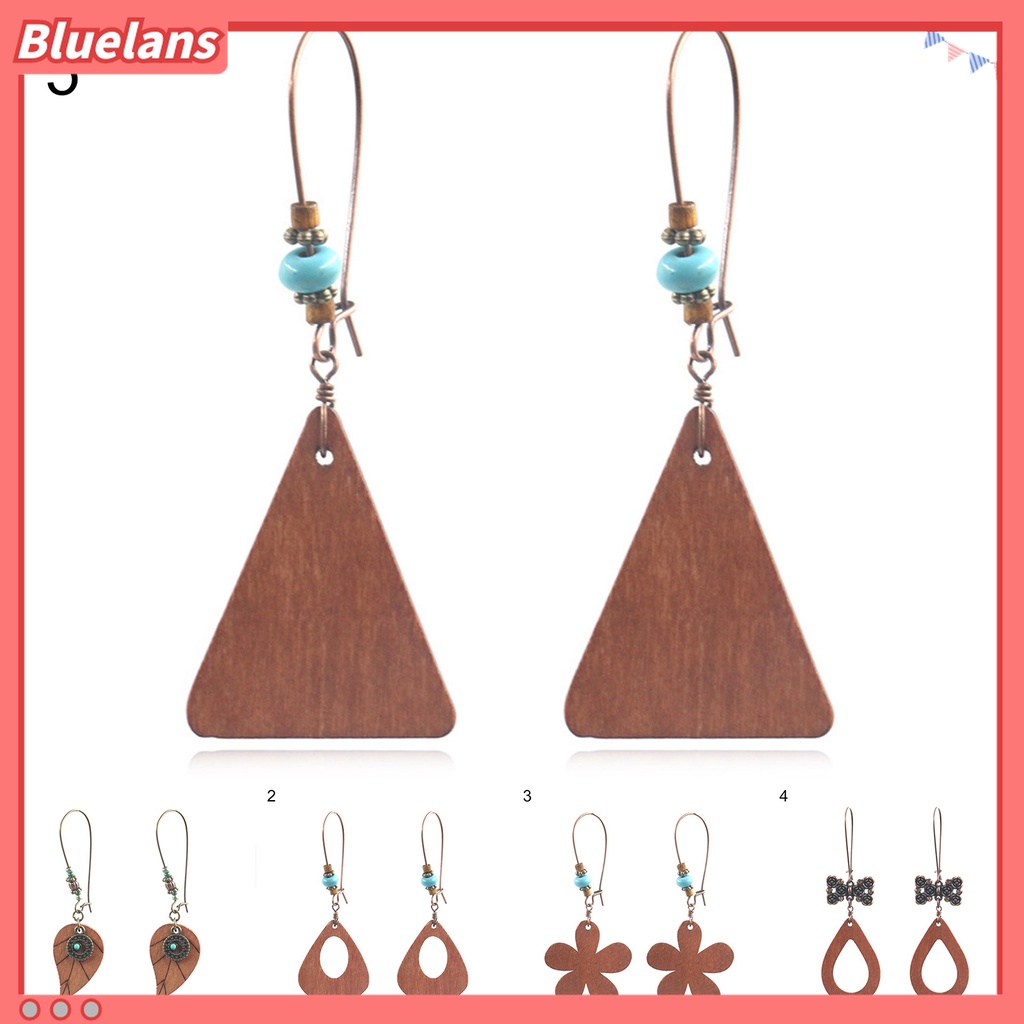 1 Pasang Anting Kait Bentuk Bunga Bahan Kayu Gaya Bohemia Untuk Hadiah