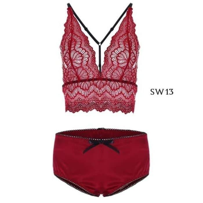 LINGERIE SEXY WANITA BAJU TIDUR SEXY BIKINI BRA + CD SATIN MARON SW13 