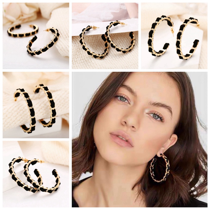 Anting Tusuk Gantung Bahan Flanel Desain Lingkaranrumbai Rantai Metal Gaya Vintage Kreatif Untuk Wanita