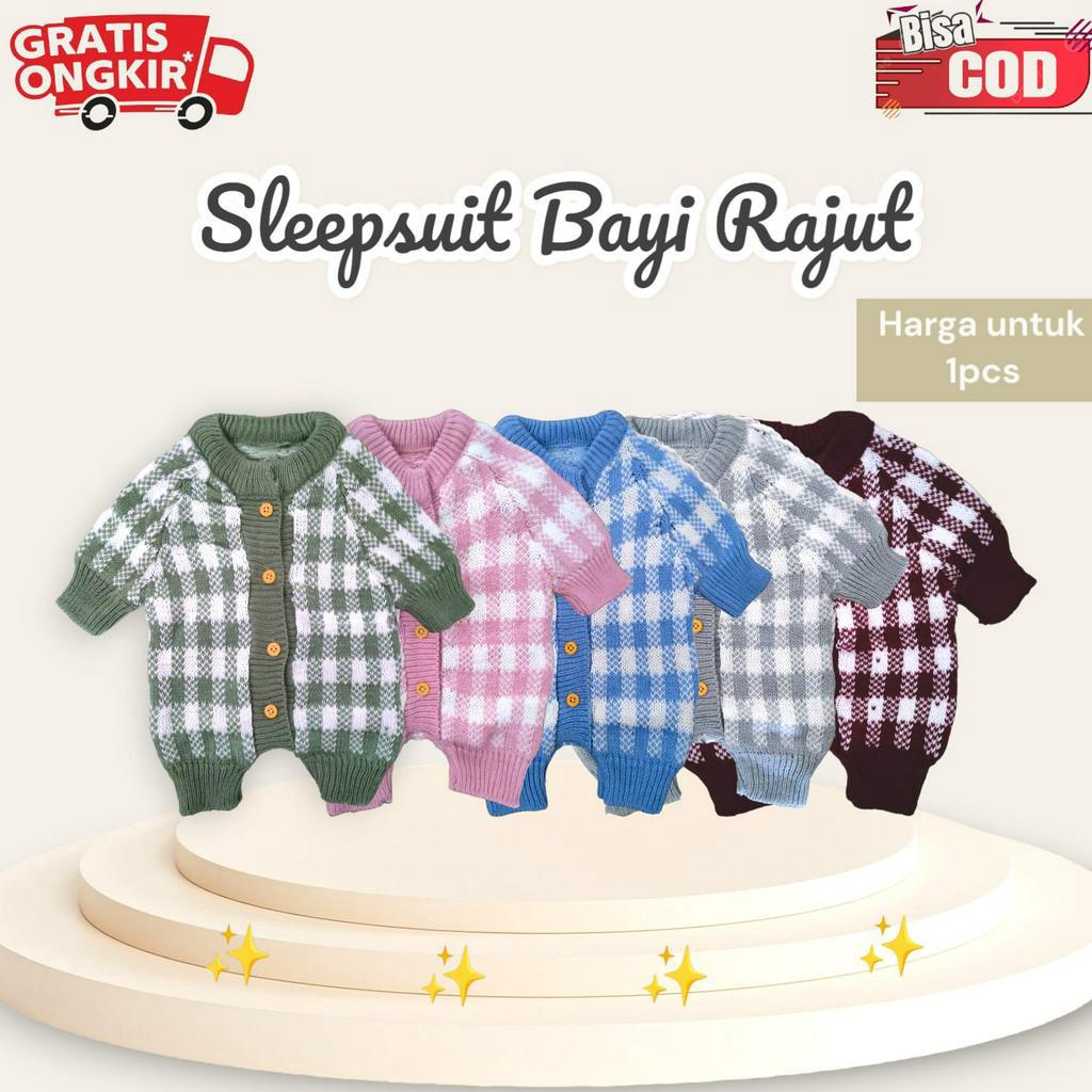 Jumper Bayi Laki-laki &amp; Perempuan Jumper 0-6 Bulan Popcorn Rajut Halus Lembut jumpsuit bayi Lembut Sleepsuit Bayi Baju Anak Bayi Perempuan Romper Bayi Sleepsuit Rajut Bayi Pendek Motif Kotak