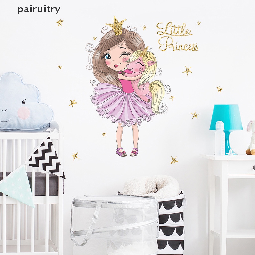 Stiker Dinding Desain princess unicorn Kecil Lucu Untuk Ruang Tamu / Kamar Tidur PRT