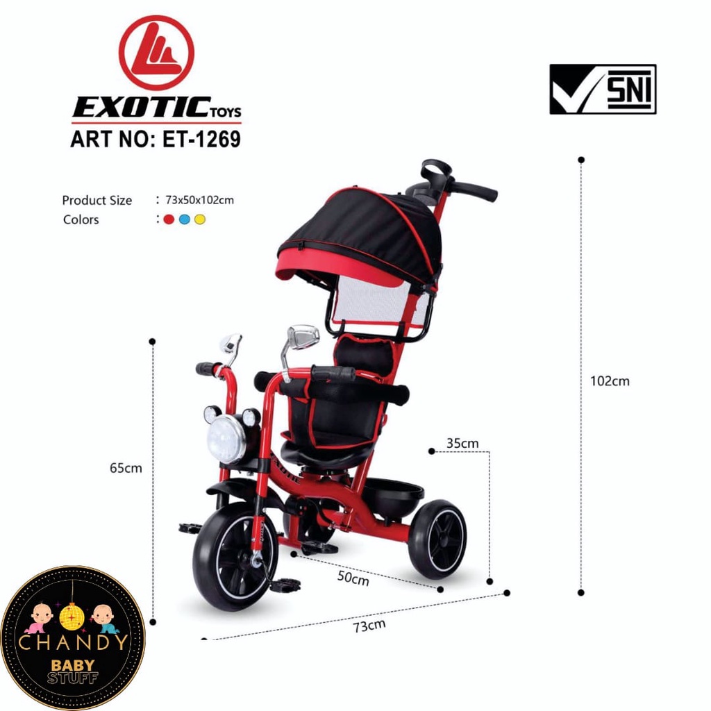 SEPEDA RODA TIGA ANAK EXOTIC ET 1269 (KURSI BISA PUTAR, LAMPU DAN MUSIK )