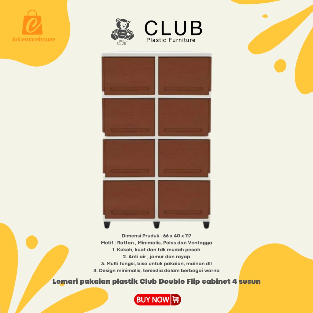 Lemari pakaian plastik Club Double Flip cabinet 4 susun