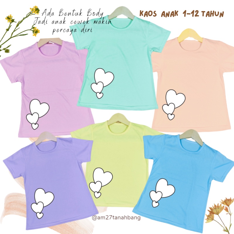 Baju Kaos Anak Cewek 3-12 tahun sampai Dewasa Jumbo  Motif LOVE-KB