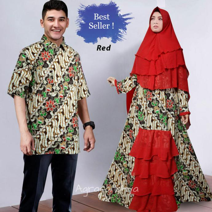 Couple batik pesta aryani red xl baju pasangan sarimbit ana merah TM