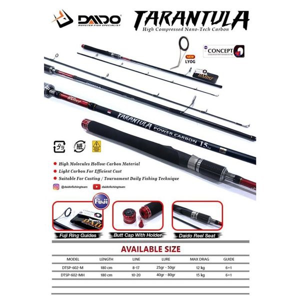 Alat Pancingan Murah Joran Daido Tarantula SP602MH 10-20LB Antena Pancing Kuat