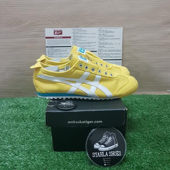 BAYAR DITEMPAT SEPATU ONITSUKA TIGER SLIP ON YELLOW WHITE BLUE 100% ORIGINAL+KAOSKAKI - Kuning, 36