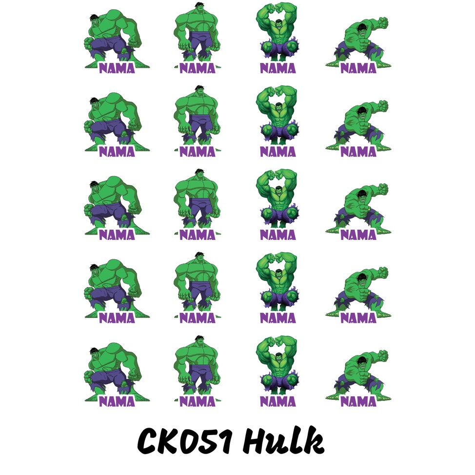 

Sticker Nama Cutting Label Waterproof Tahan Air Hulk (CK051)