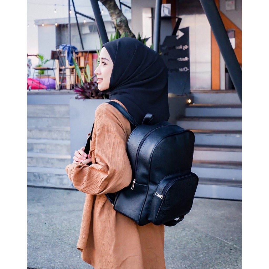 TAS RANSEL KULIT WANITA BOXXO HITAM // taskanvasbdg - Tas Ransel Gendong Wanita / Backpack Ransel Sekolah Kulit Sintetis /  Tas Punggung Cewek Murah Bandung / COD